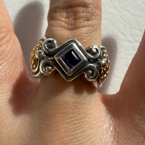 Nancy & David 14K Yellow Gold & 925 Sterling Silver Amethyst Ring Sz 8.75